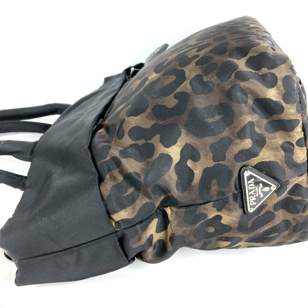 PRADA Logo Leopard Pattern Bag Shoulder Bag Tote Bag Shoulder Bag Nylon Unisex Black
