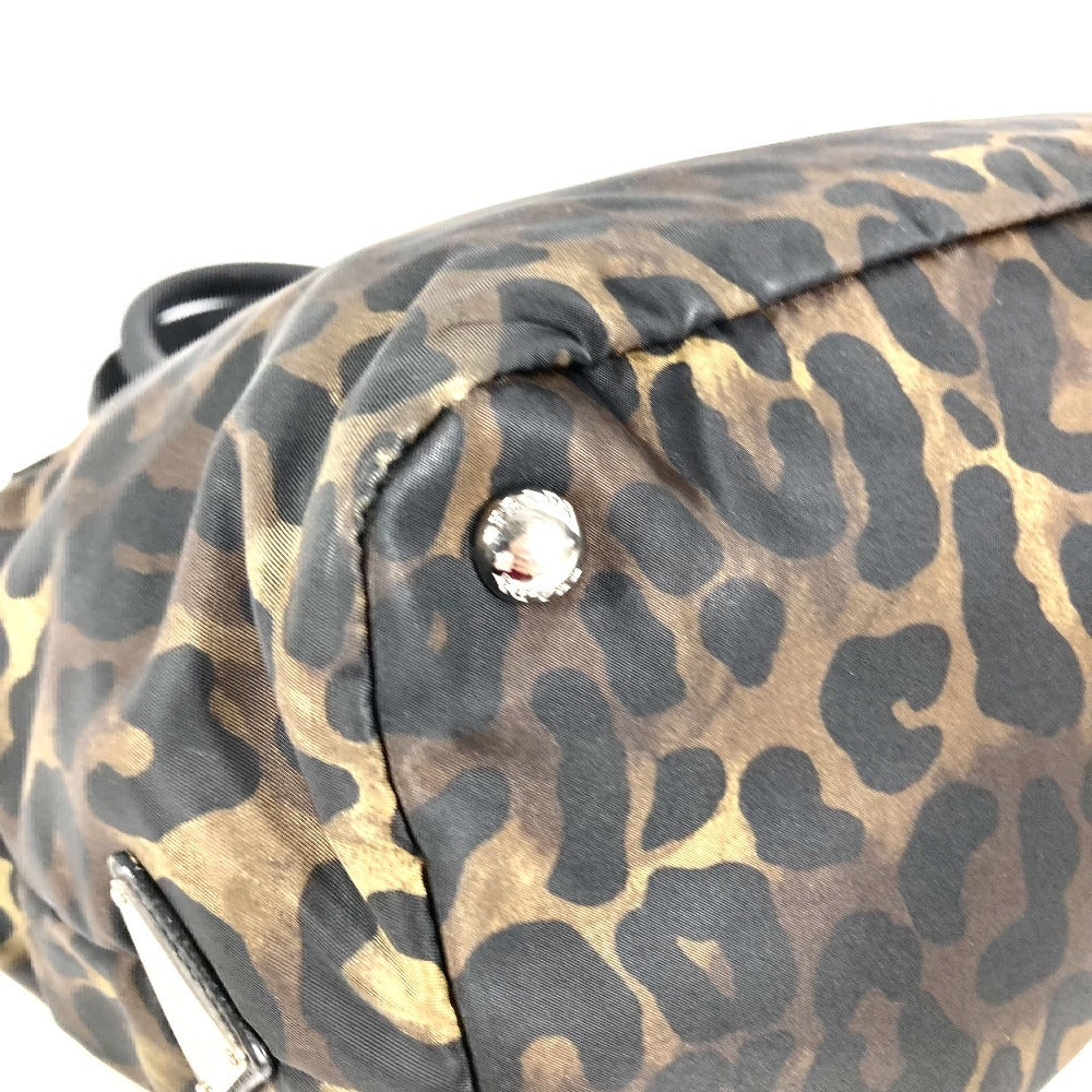 PRADA Logo Leopard Pattern Bag Shoulder Bag Tote Bag Shoulder Bag Nylon Unisex Black