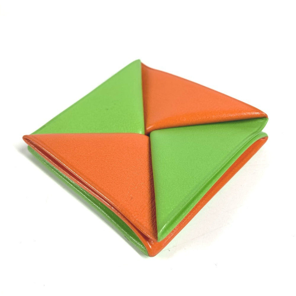 HERMES Zulu Bicolor Square Wallet Coin Purse Leather Unisex Green