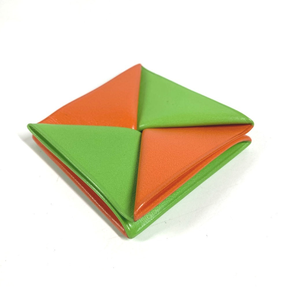 HERMES Zulu Bicolor Square Wallet Coin Purse Leather Unisex Green
