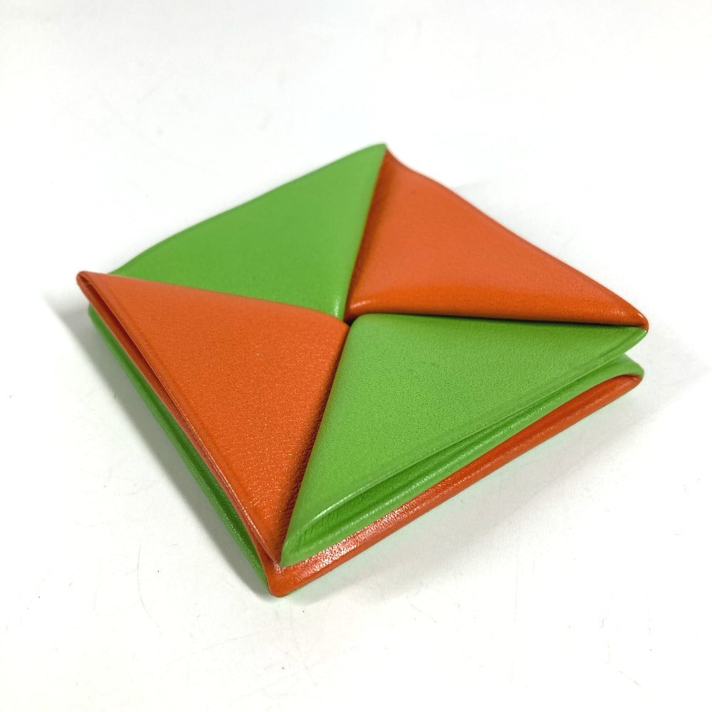 HERMES Zulu Bicolor Square Wallet Coin Purse Leather Unisex Green
