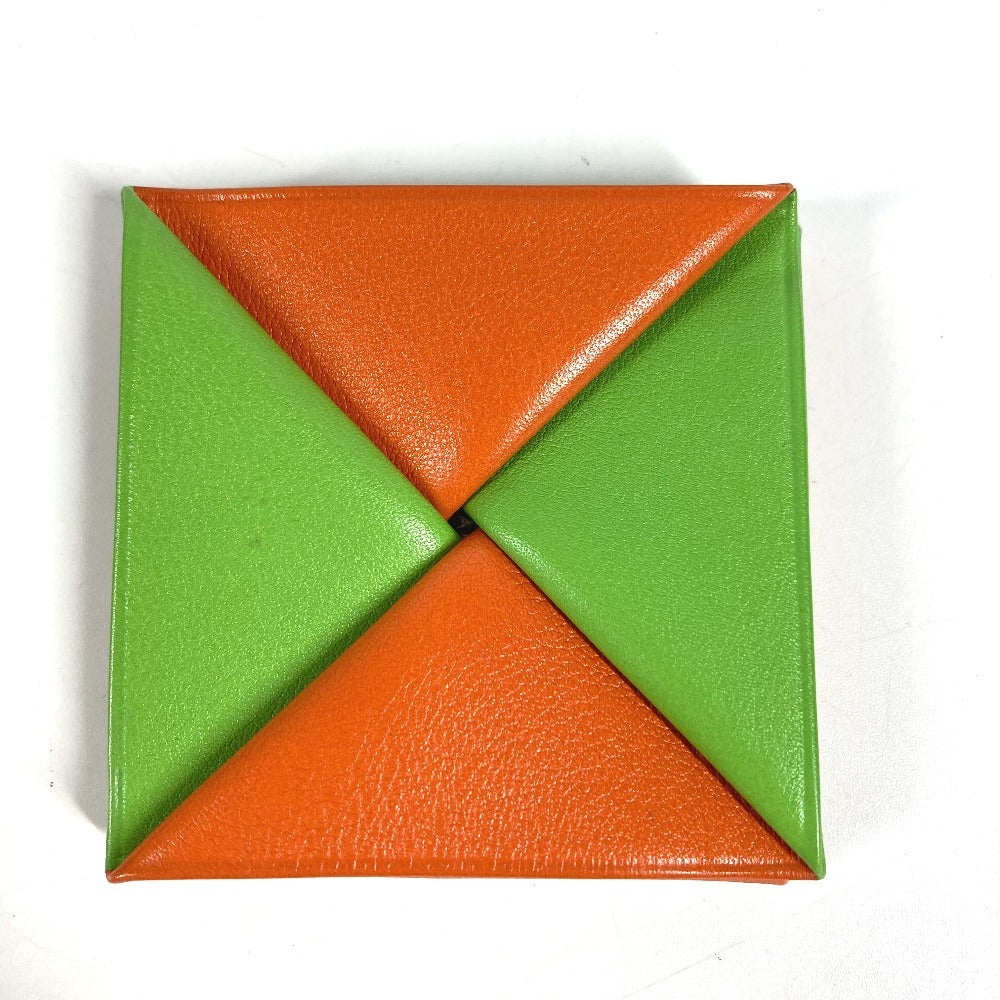 HERMES Zulu Bicolor Square Wallet Coin Purse Leather Unisex Green