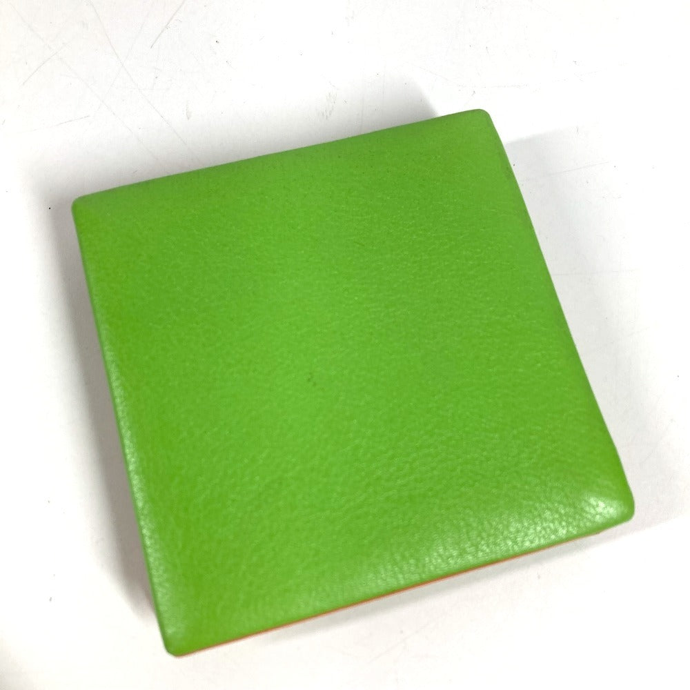 HERMES Zulu Bicolor Square Wallet Coin Purse Leather Unisex Green