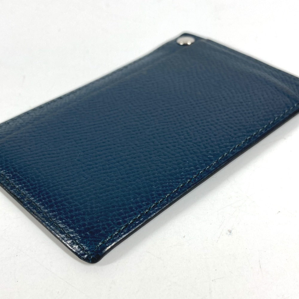 HERMES Chu Chu Logo Sellier Card Case Pass Case Card Holder Leather Unisex Navy