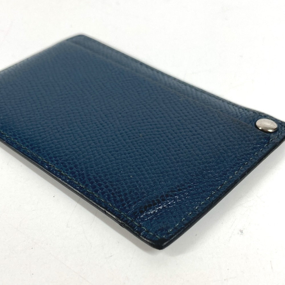 HERMES Chu Chu Logo Sellier Card Case Pass Case Card Holder Leather Unisex Navy