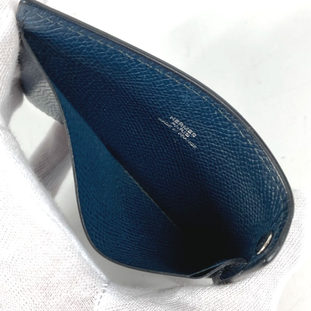 HERMES Chu Chu Logo Sellier Card Case Pass Case Card Holder Leather Unisex Navy