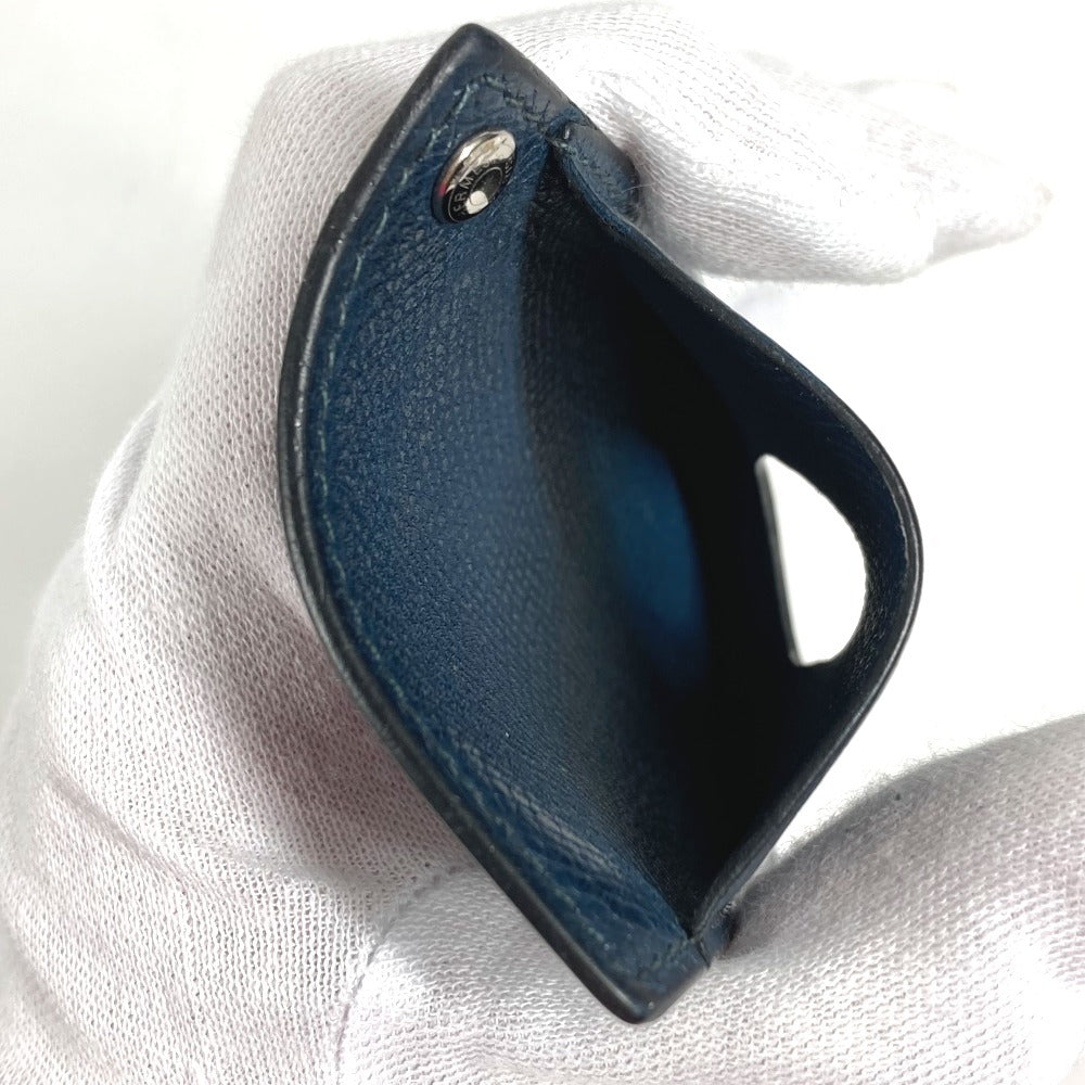 HERMES Chu Chu Logo Sellier Card Case Pass Case Card Holder Leather Unisex Navy