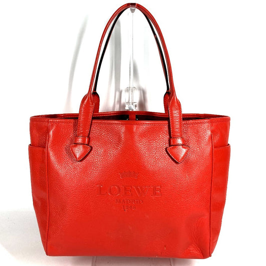 LOEWE Logo Heritage Shoulder Tote Bag Leather Unisex Orange-Red