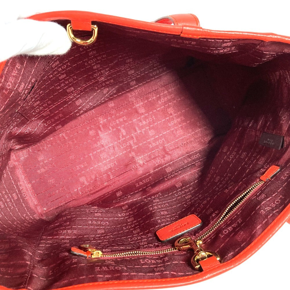 LOEWE Logo Heritage Shoulder Tote Bag Leather Unisex Orange-Red