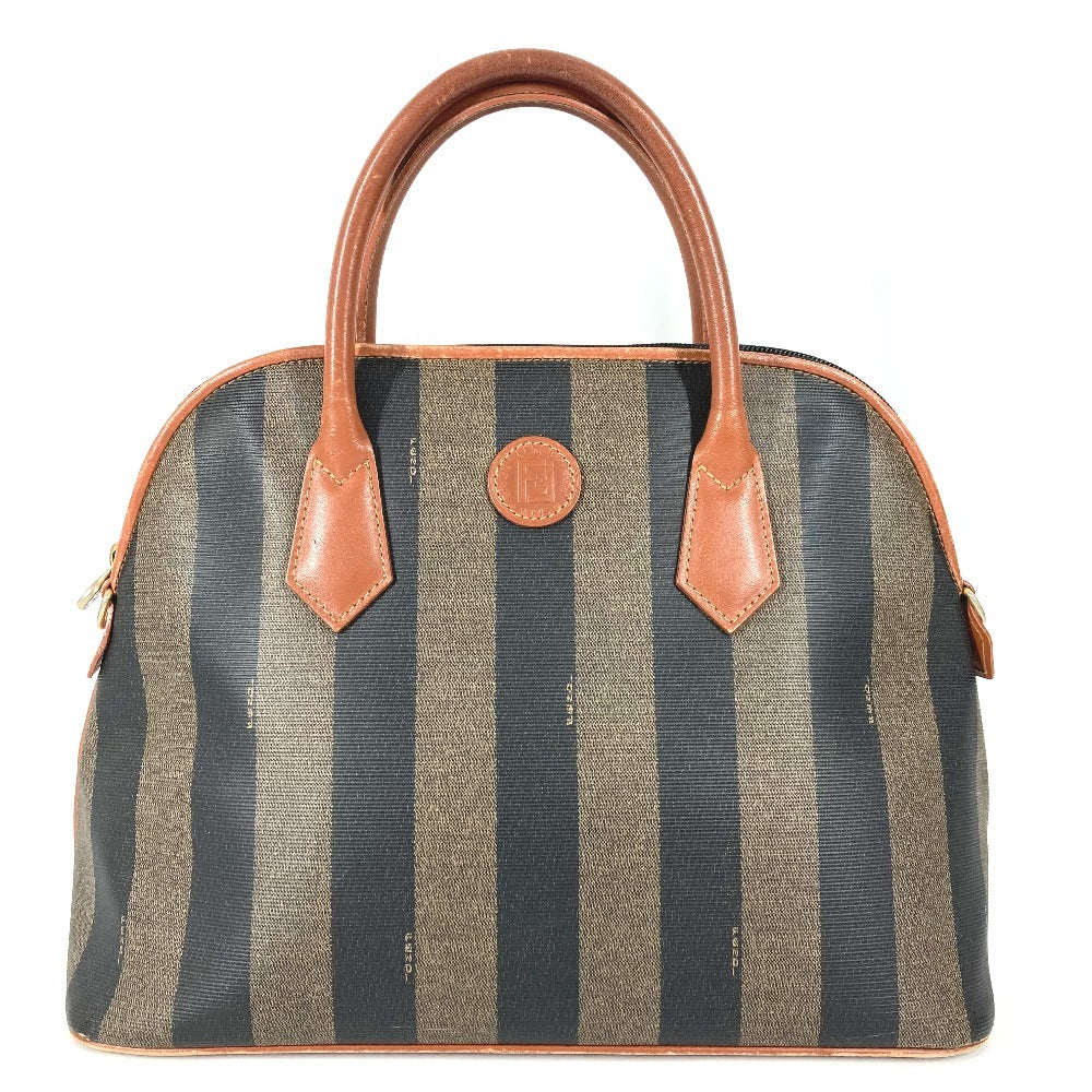 FENDI Vintage Pecan Logo Bag Handbag Tote Bag PVC/Leather Women's Khaki