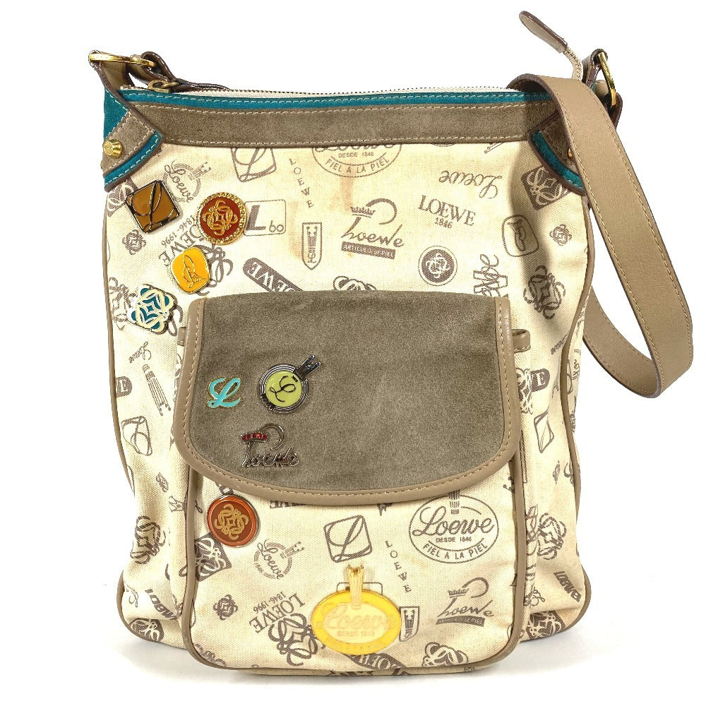 LOEWE 160th Anniversary Logo Crossbody Bag Pochette All-over Print Shoulder Bag Leather/Canvas Unisex Beige