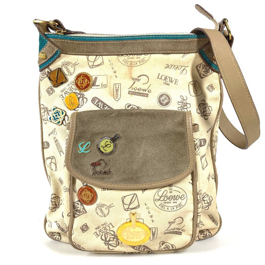 LOEWE 160th Anniversary Logo Crossbody Bag Pochette All-over Print Shoulder Bag Leather/Canvas Unisex Beige