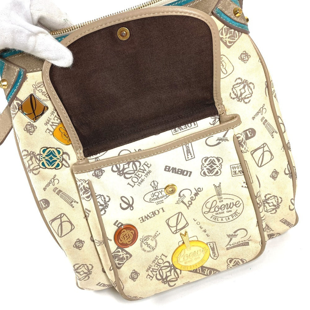 LOEWE 160th Anniversary Logo Crossbody Bag Pochette All-over Print Shoulder Bag Leather/Canvas Unisex Beige