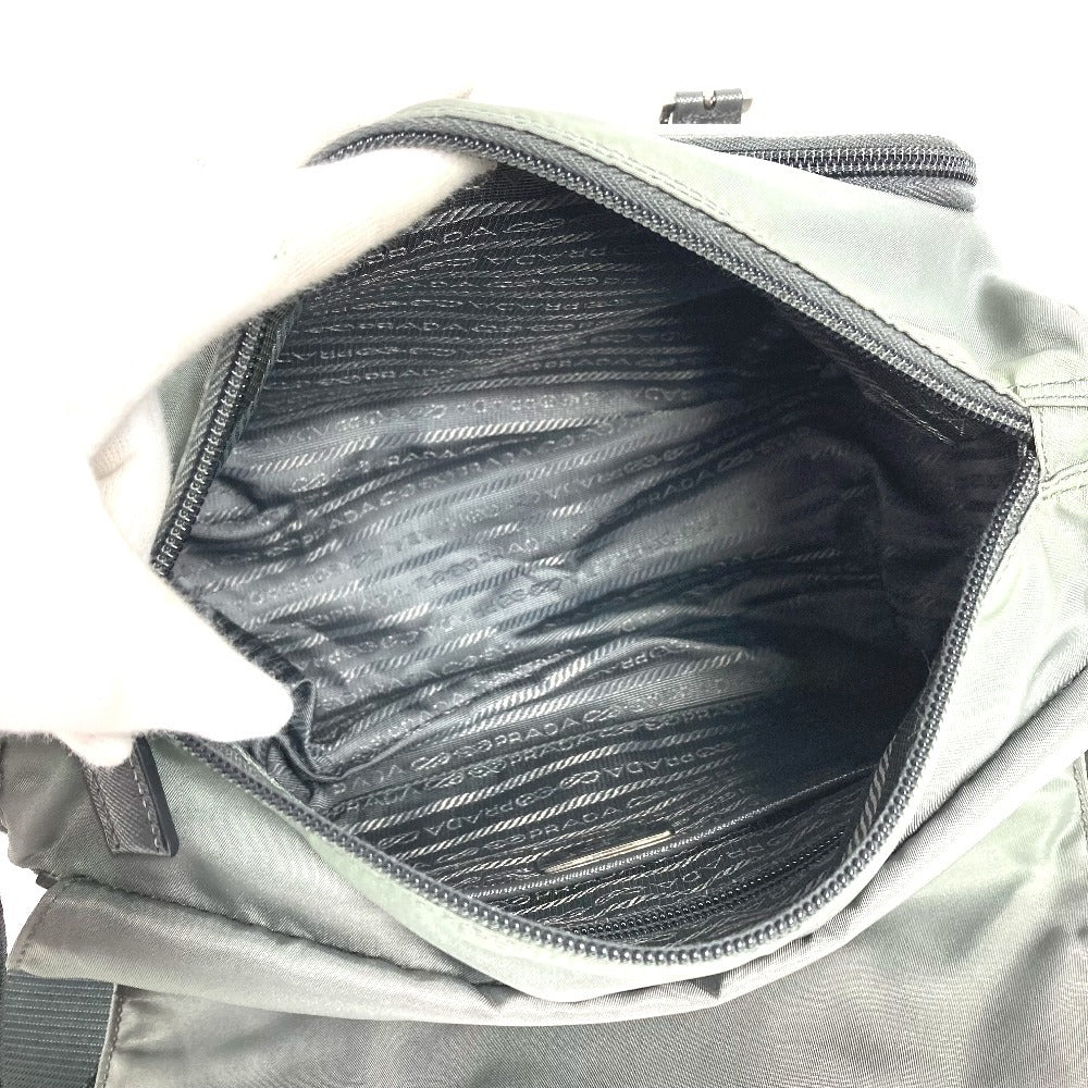 PRADA BT0953 Triangle Logo Flap Crossbody Messenger Bag Shoulder Bag Leather/Nylon Unisex Gray