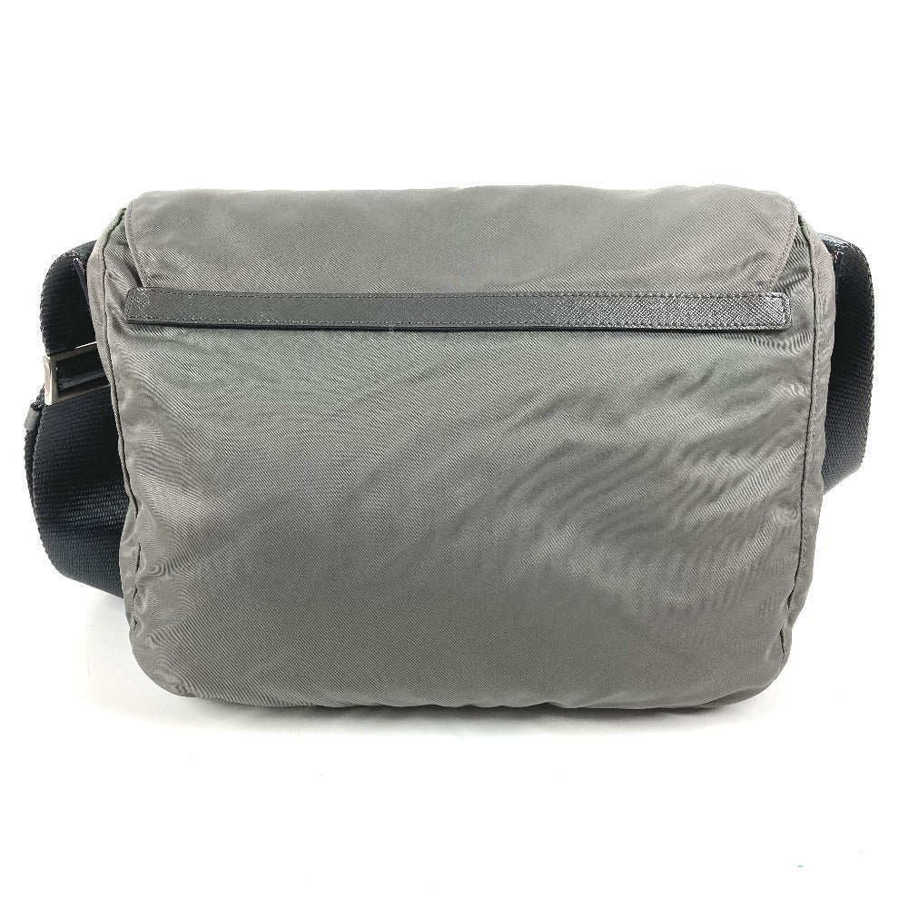 PRADA BT0953 Triangle Logo Flap Crossbody Messenger Bag Shoulder Bag Leather/Nylon Unisex Gray