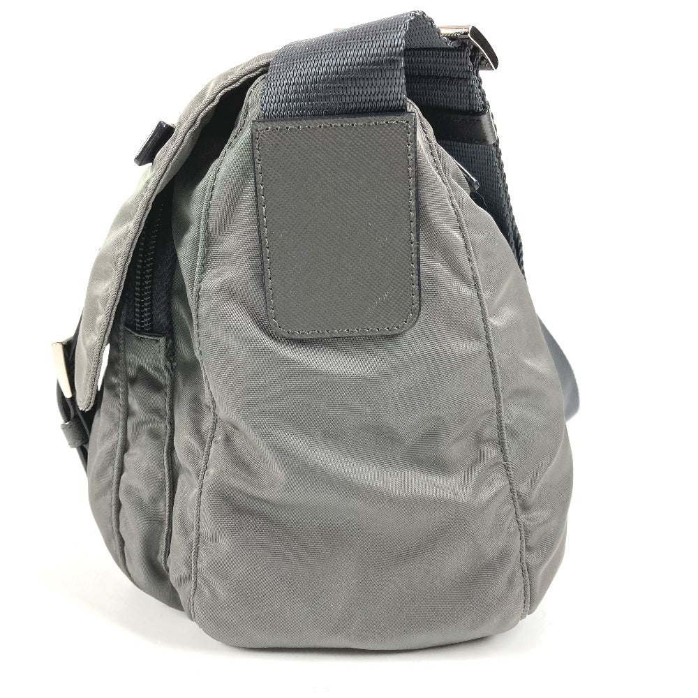 PRADA BT0953 Triangle Logo Flap Crossbody Messenger Bag Shoulder Bag Leather/Nylon Unisex Gray