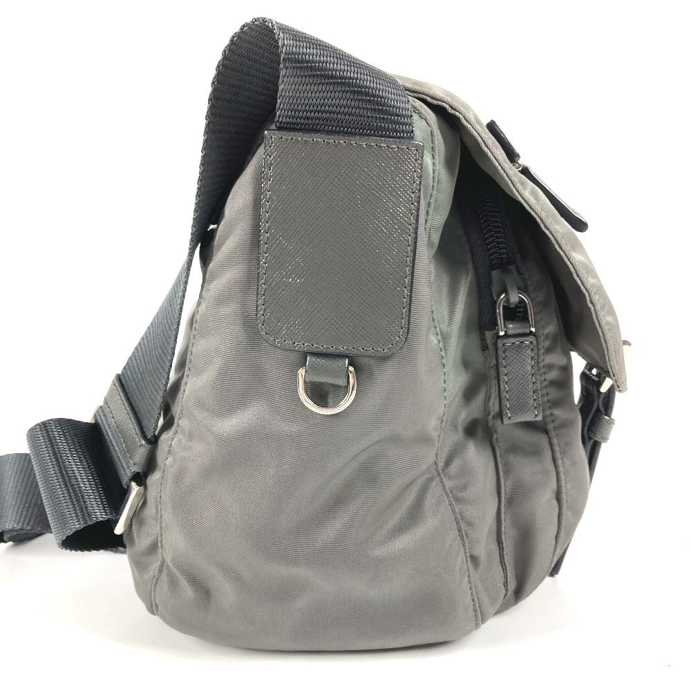 PRADA BT0953 Triangle Logo Flap Crossbody Messenger Bag Shoulder Bag Leather/Nylon Unisex Gray