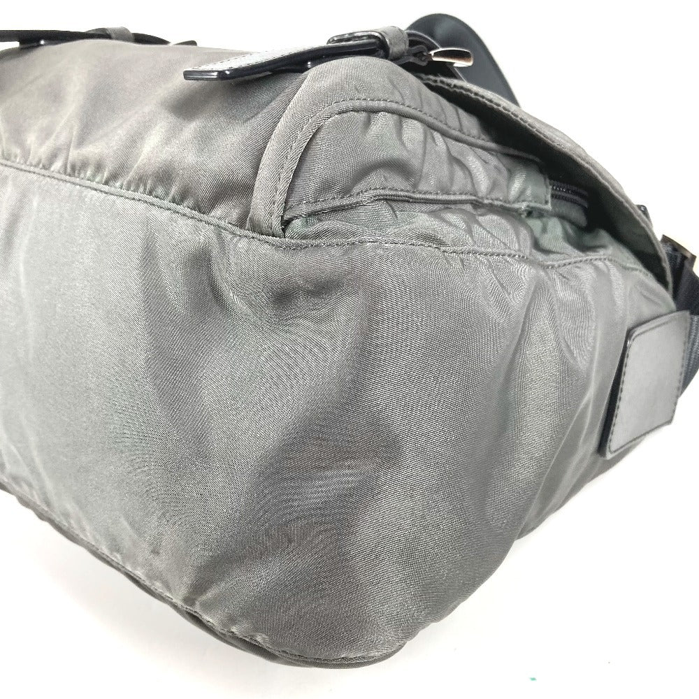 PRADA BT0953 Triangle Logo Flap Crossbody Messenger Bag Shoulder Bag Leather/Nylon Unisex Gray