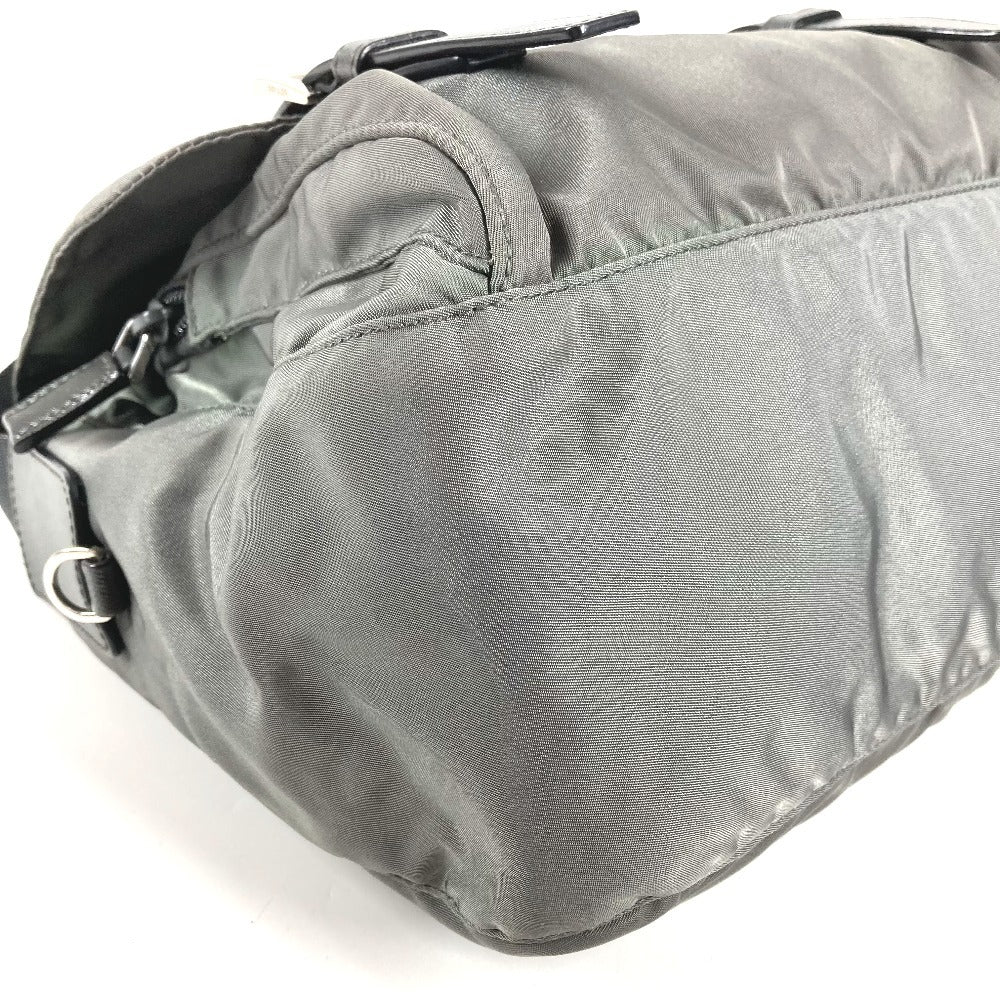 PRADA BT0953 Triangle Logo Flap Crossbody Messenger Bag Shoulder Bag Leather/Nylon Unisex Gray
