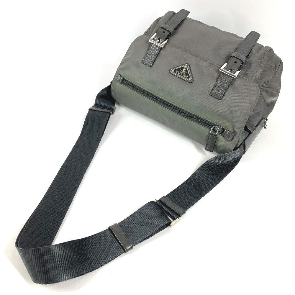 PRADA BT0953 Triangle Logo Flap Crossbody Messenger Bag Shoulder Bag Leather/Nylon Unisex Gray