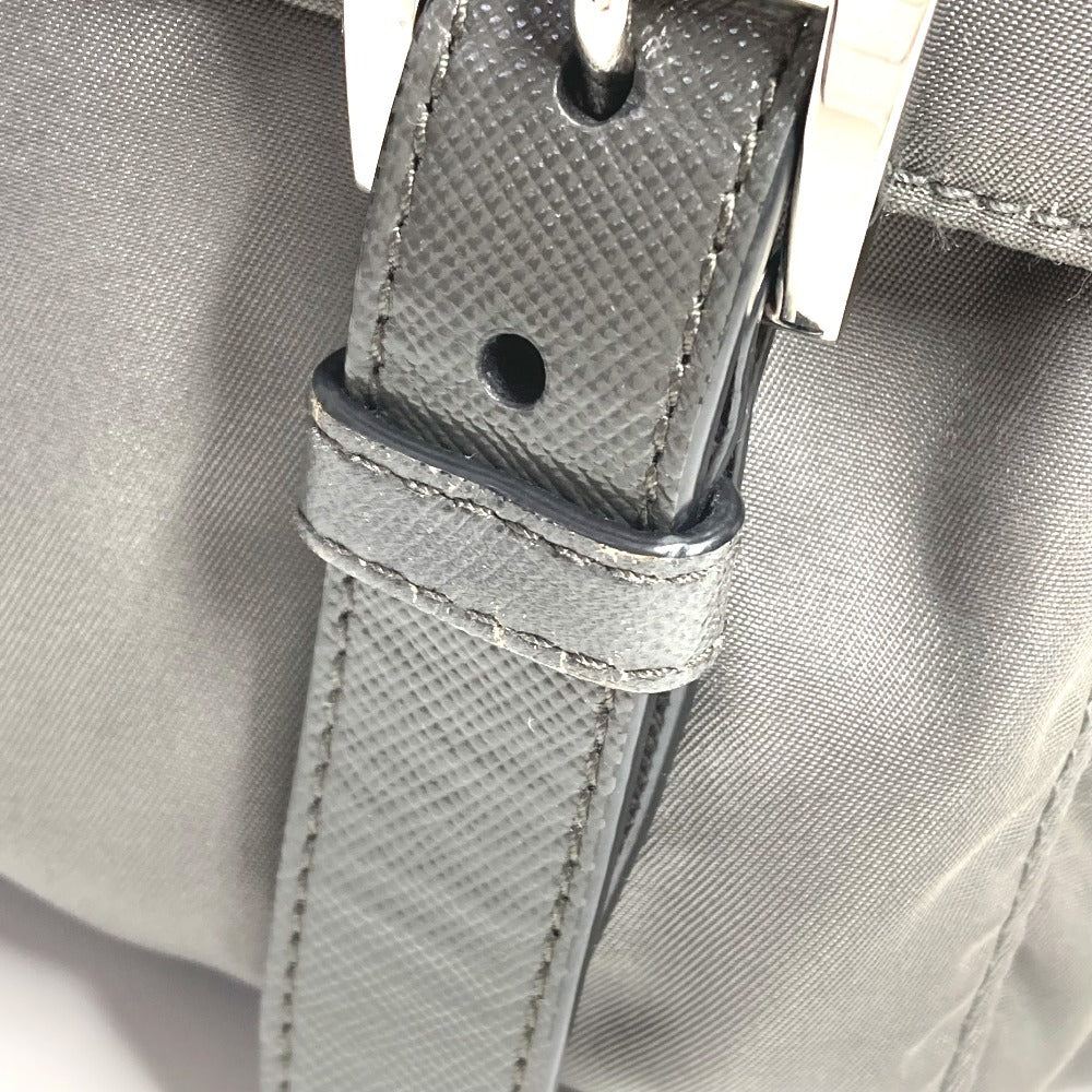 PRADA BT0953 Triangle Logo Flap Crossbody Messenger Bag Shoulder Bag Leather/Nylon Unisex Gray