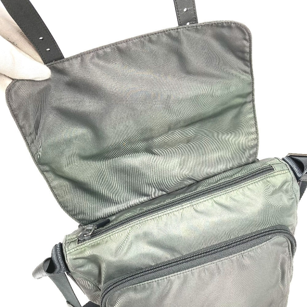 PRADA BT0953 Triangle Logo Flap Crossbody Messenger Bag Shoulder Bag Leather/Nylon Unisex Gray