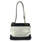CHANEL ヴィンテージ バイカラー CC ココマーク ロゴ Wチェーン カバン 肩掛け トートバッグ チェーンバッグ ショルダーバッグ レザー ユニセックス ホワイト