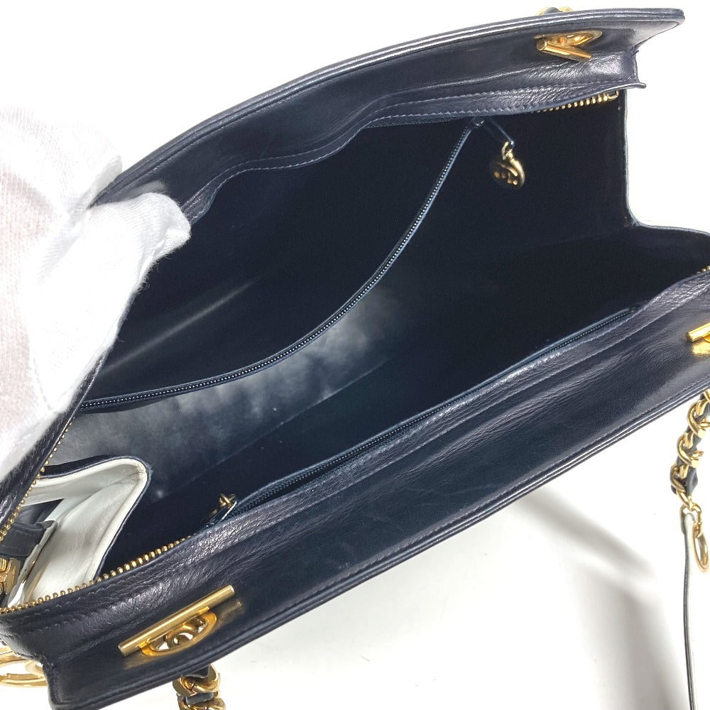 CHANEL ヴィンテージ バイカラー CC ココマーク ロゴ Wチェーン カバン 肩掛け トートバッグ チェーンバッグ ショルダーバッグ レザー ユニセックス ホワイト