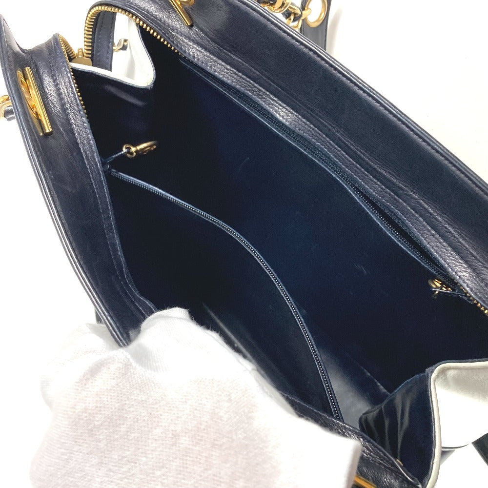 CHANEL ヴィンテージ バイカラー CC ココマーク ロゴ Wチェーン カバン 肩掛け トートバッグ チェーンバッグ ショルダーバッグ レザー ユニセックス ホワイト