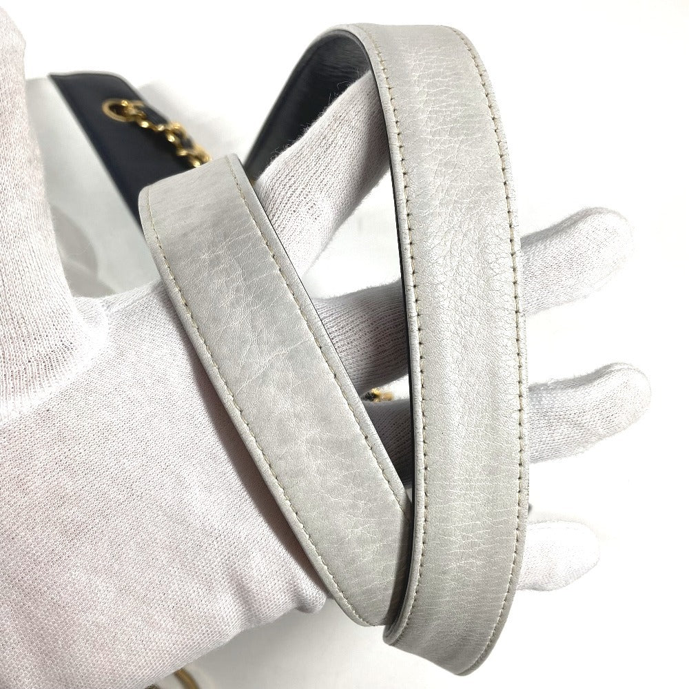 CHANEL ヴィンテージ バイカラー CC ココマーク ロゴ Wチェーン カバン 肩掛け トートバッグ チェーンバッグ ショルダーバッグ レザー ユニセックス ホワイト