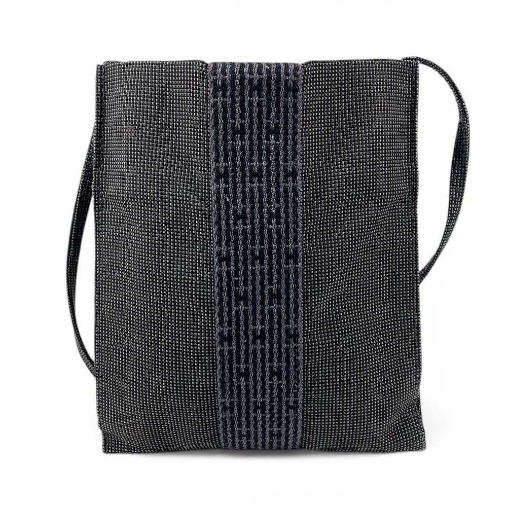 HERMES エールライン ポシェット カバン バッグ 斜め掛け ポシェット ショルダーバッグ キャンバス ユニセックス グレー