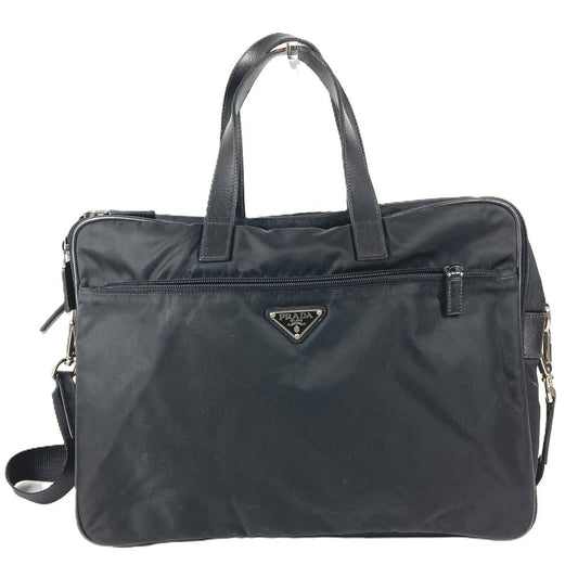 PRADA ブリーフケース 書類バッグ トライアングルロゴ 三角ロゴ プレート カバン トートバッグ 斜め掛け　2WAYバッグ ショルダーバッグ ビジネスバッグ レザー/ナイロン ユニセックス ブラック