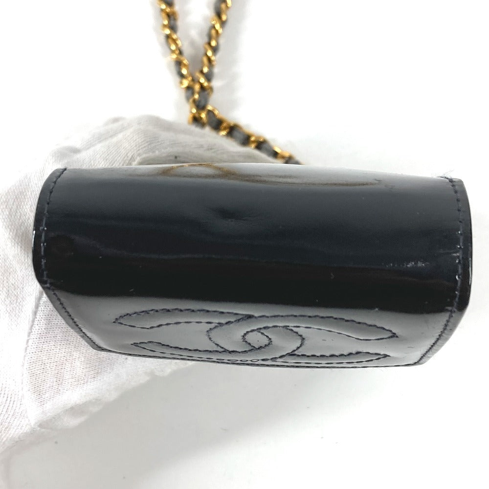 CHANEL ヴィンテージ CC ココマーク ロゴ 携帯ポーチ カバン チェーンバッグ 斜め掛け ポシェット ショルダーバッグ エナメル ユニセックス ブラック