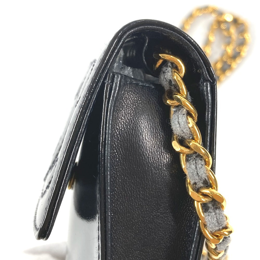 CHANEL ヴィンテージ CC ココマーク ロゴ 携帯ポーチ カバン チェーンバッグ 斜め掛け ポシェット ショルダーバッグ エナメル ユニセックス ブラック