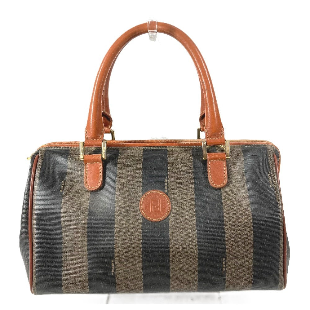 FENDI Vintage Pequin Mini Boston Bag Handbag PVC/Leather Unisex Khaki