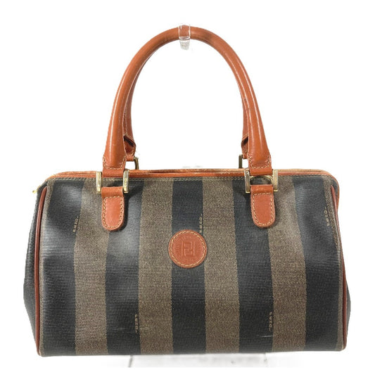 FENDI Vintage Pequin Mini Boston Bag Handbag PVC/Leather Unisex Khaki