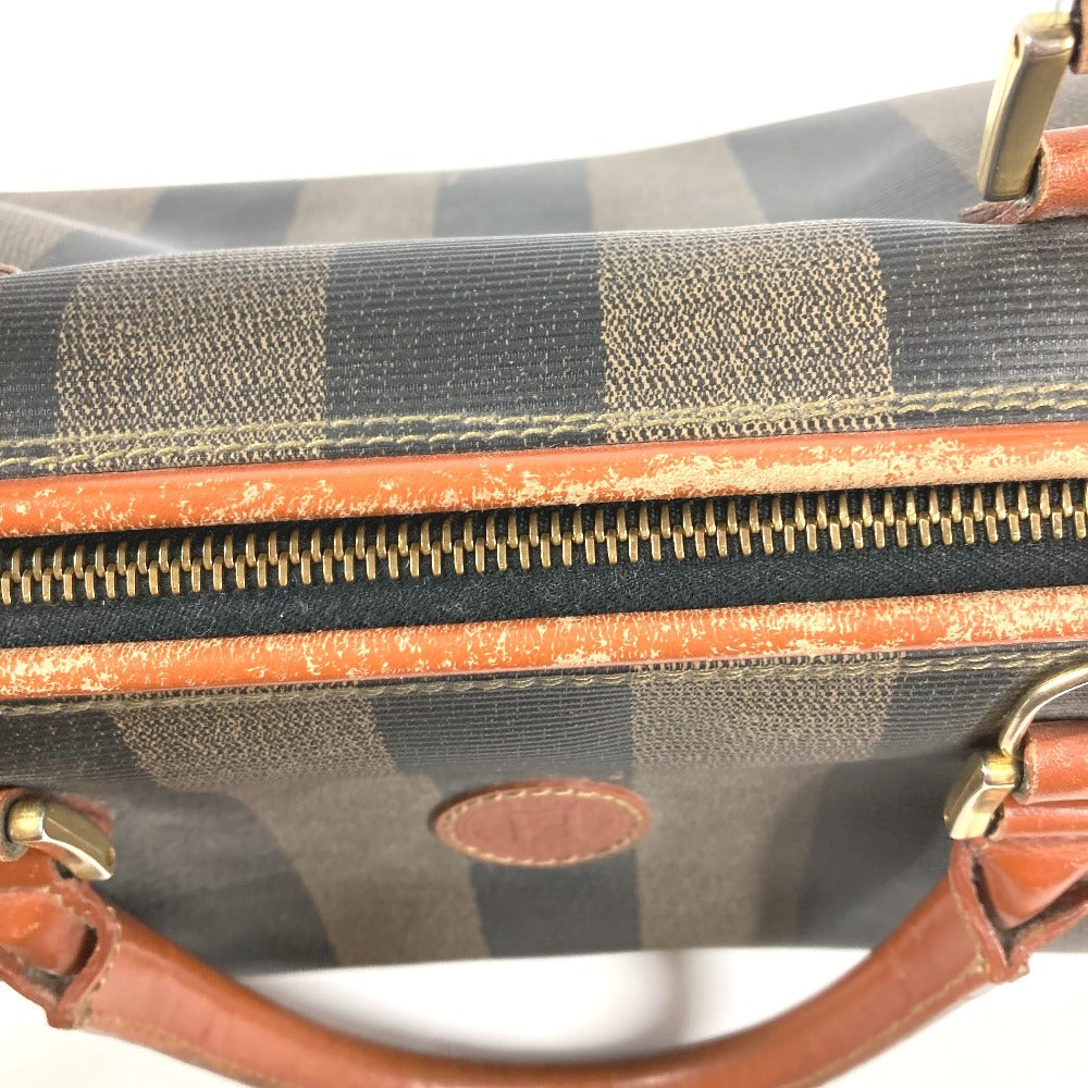 FENDI Vintage Pequin Mini Boston Bag Handbag PVC/Leather Unisex Khaki