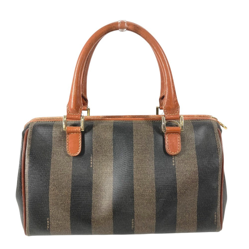 FENDI Vintage Pequin Mini Boston Bag Handbag PVC/Leather Unisex Khaki