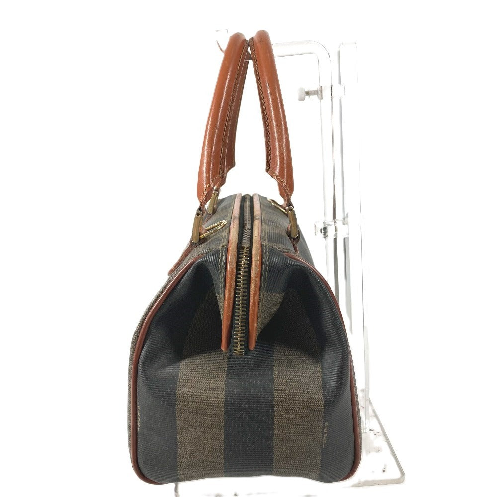 FENDI Vintage Pequin Mini Boston Bag Handbag PVC/Leather Unisex Khaki