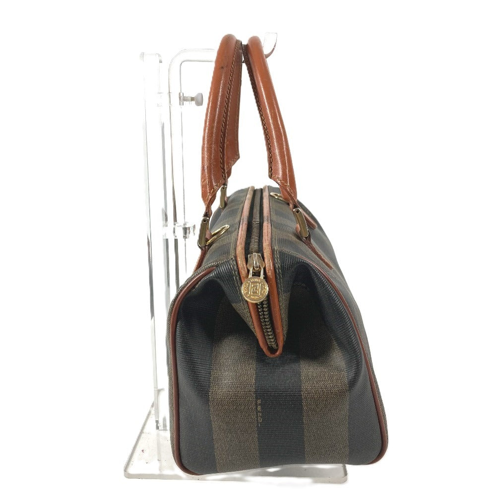 FENDI Vintage Pequin Mini Boston Bag Handbag PVC/Leather Unisex Khaki