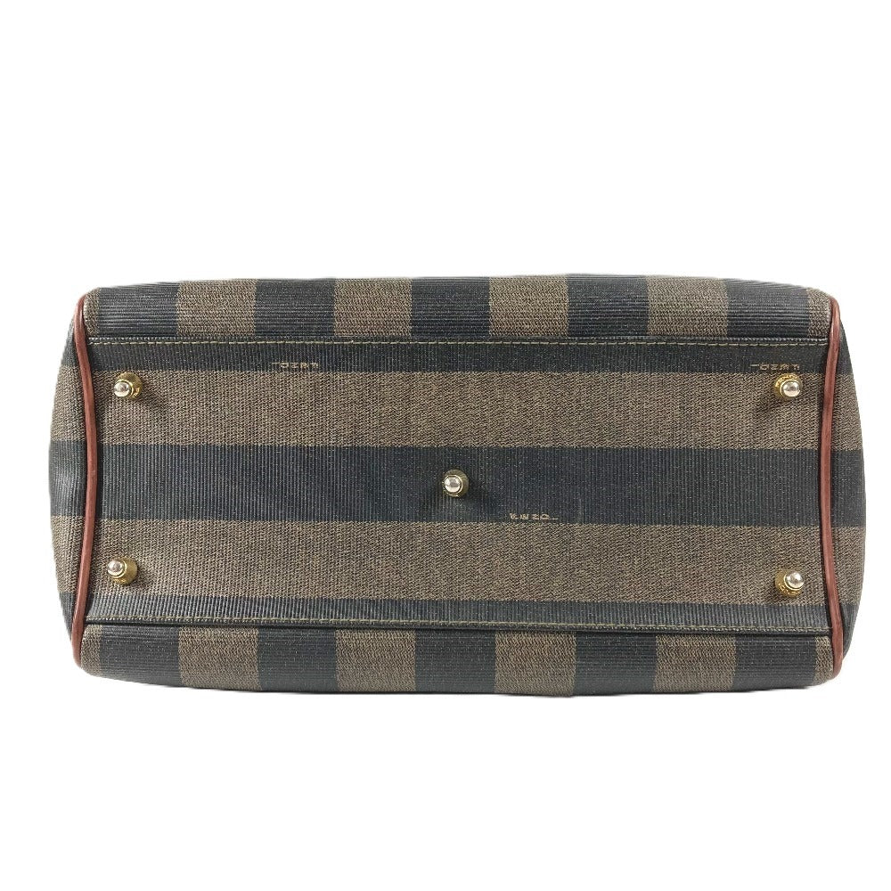 FENDI Vintage Pequin Mini Boston Bag Handbag PVC/Leather Unisex Khaki