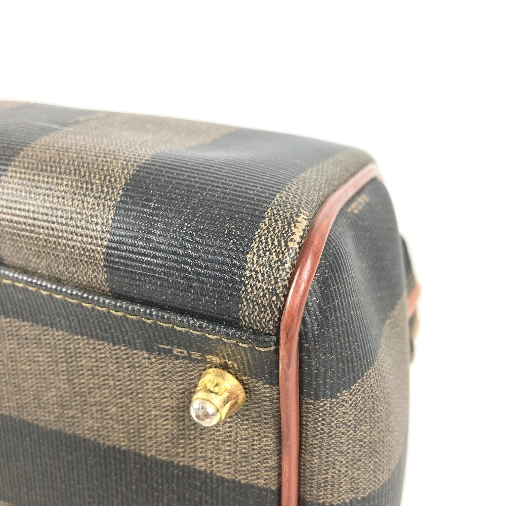 FENDI Vintage Pequin Mini Boston Bag Handbag PVC/Leather Unisex Khaki