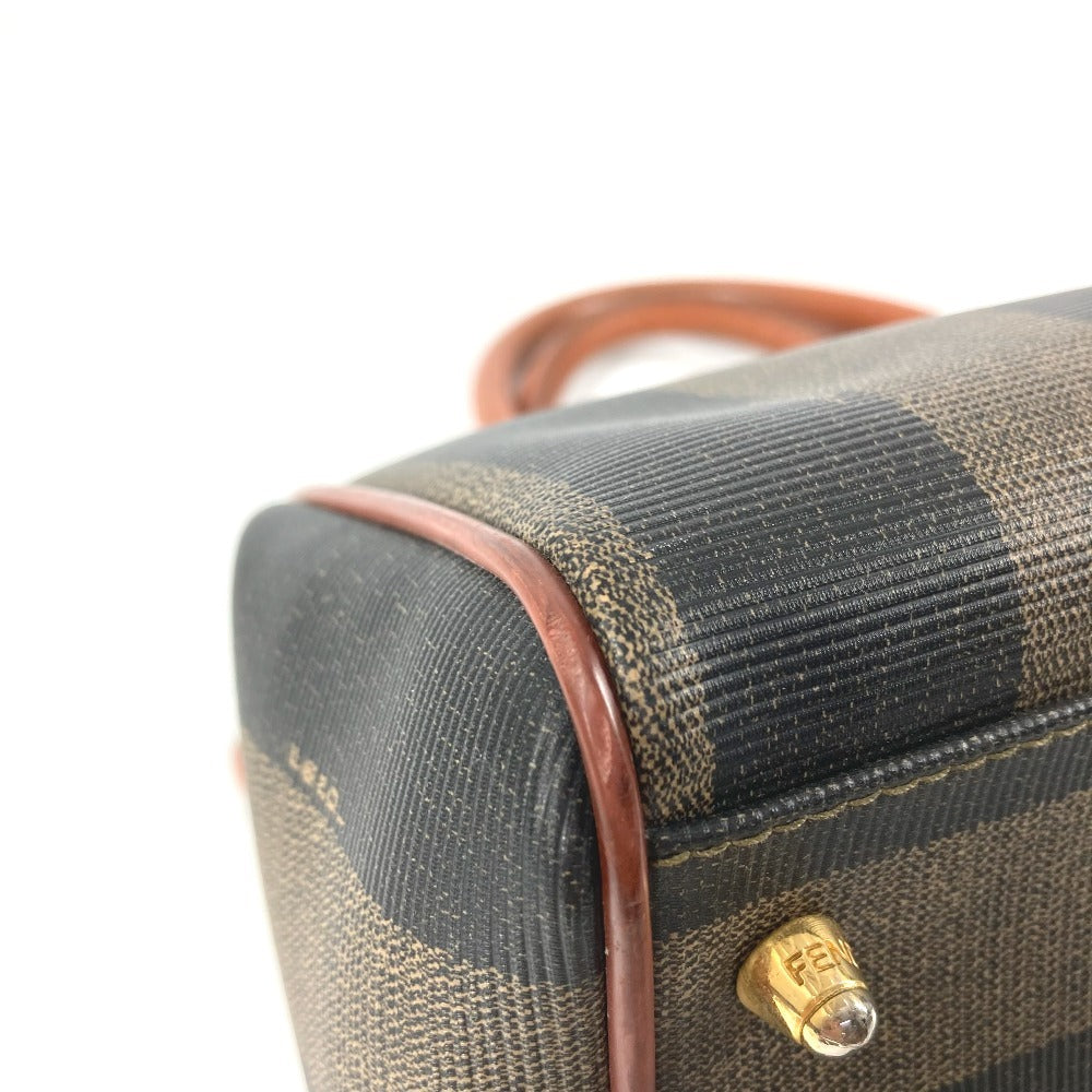 FENDI Vintage Pequin Mini Boston Bag Handbag PVC/Leather Unisex Khaki