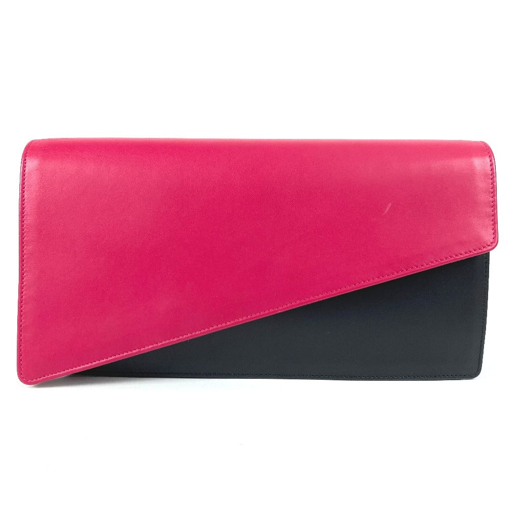 SAINT LAURENT PARIS 318026 Bicolor Bag Pouch Flap Clutch Bag Leather Unisex Black