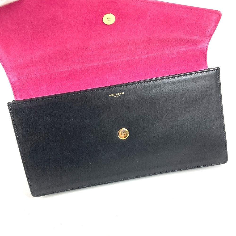 SAINT LAURENT PARIS 318026 Bicolor Bag Pouch Flap Clutch Bag Leather Unisex Black