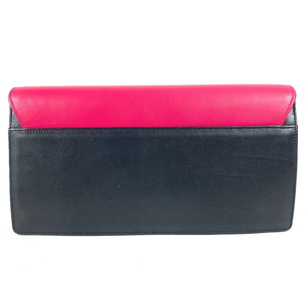 SAINT LAURENT PARIS 318026 Bicolor Bag Pouch Flap Clutch Bag Leather Unisex Black
