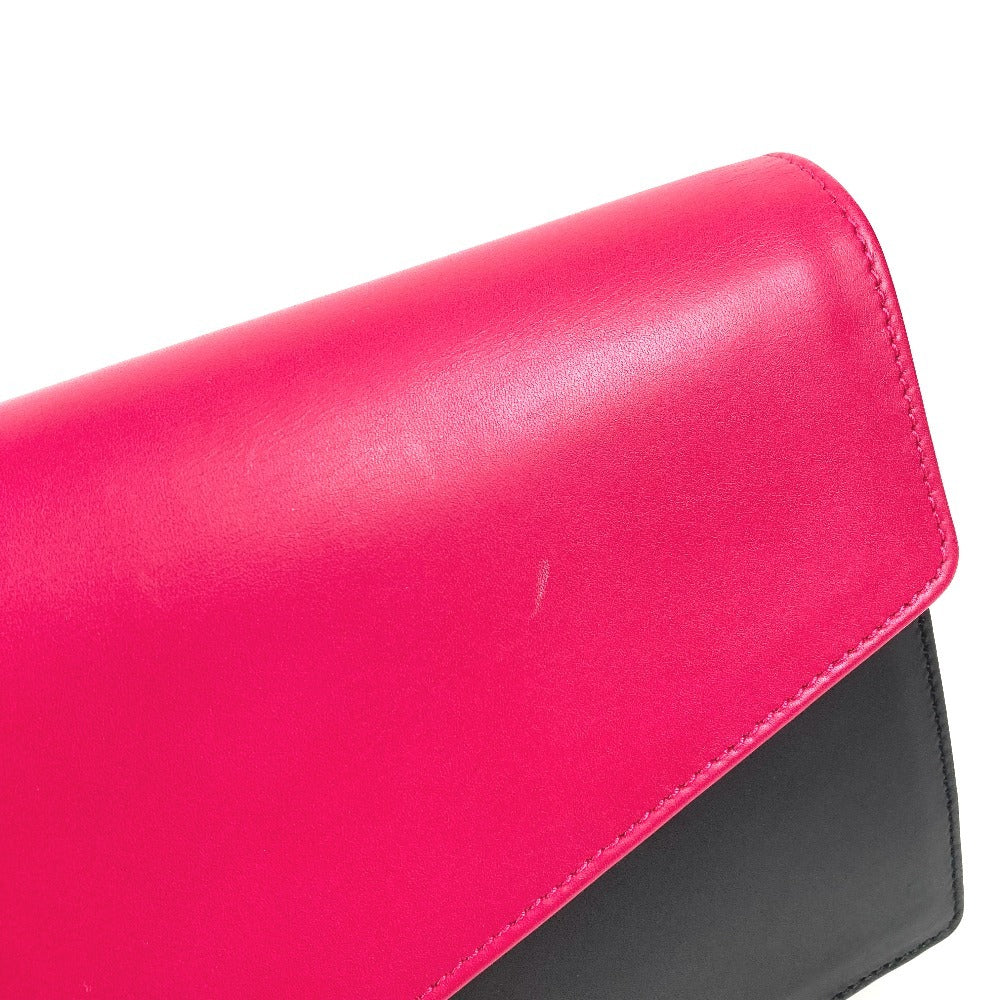 SAINT LAURENT PARIS 318026 Bicolor Bag Pouch Flap Clutch Bag Leather Unisex Black