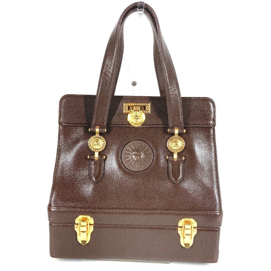 VERSACE ヴィンテージ サンバースト カバン ２段 バニティ BOX ボックス バニティバッグ ハンドバッグ レザー ユニセックス ブラウン