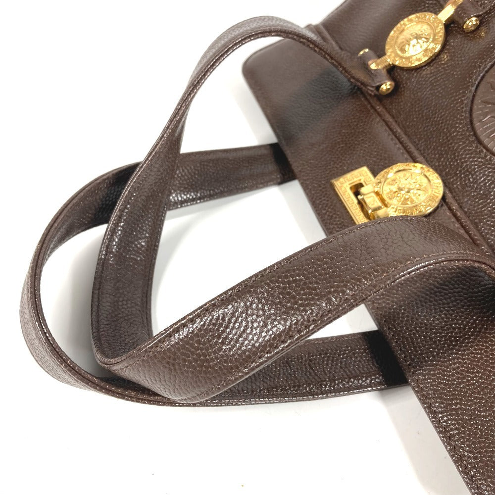 VERSACE ヴィンテージ サンバースト カバン ２段 バニティ BOX ボックス バニティバッグ ハンドバッグ レザー ユニセックス ブラウン