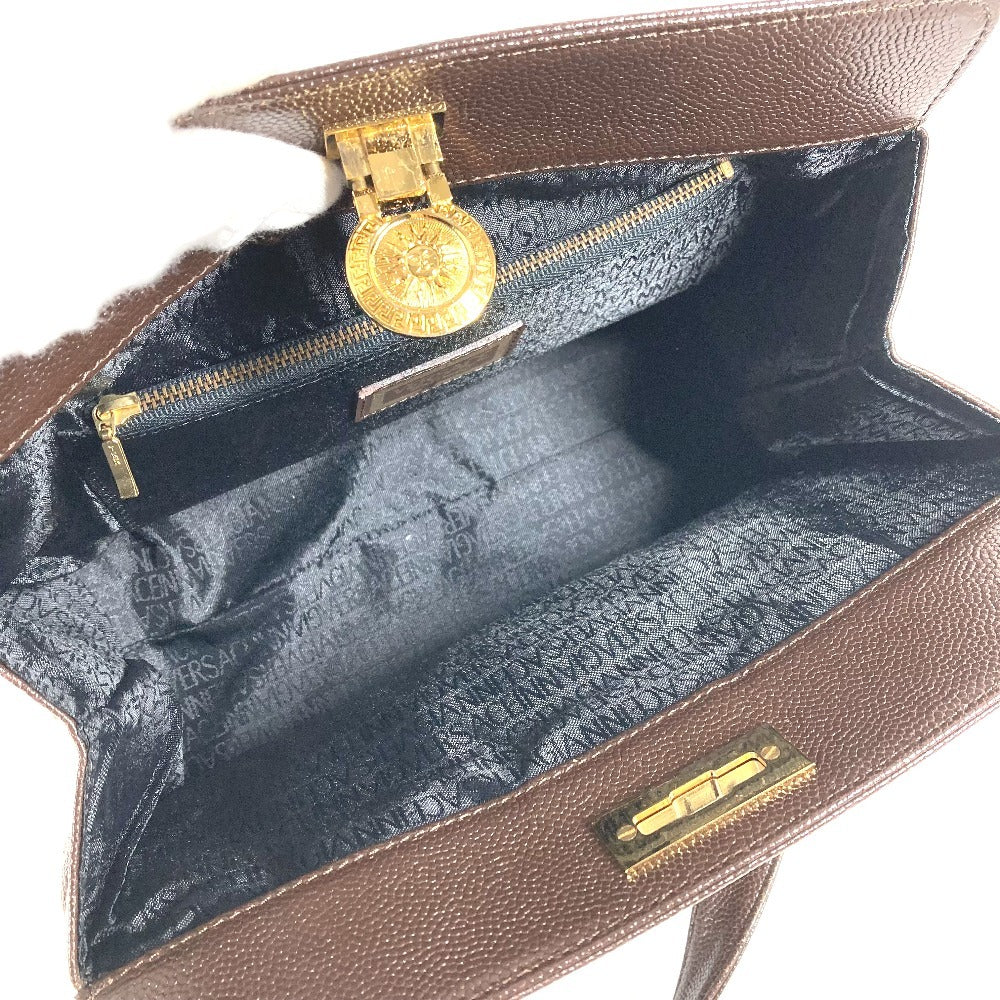 VERSACE ヴィンテージ サンバースト カバン ２段 バニティ BOX ボックス バニティバッグ ハンドバッグ レザー ユニセックス ブラウン